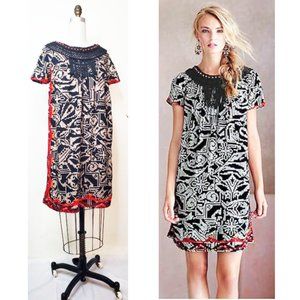Anthropologie Floreat Womens Abelia African Tribal Print Dress with Embroidery